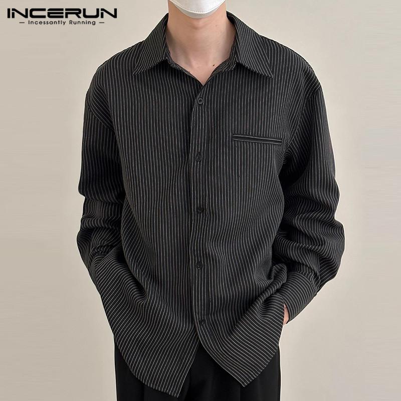 

INCERUN Весенние мужские повседневные офисные рубашки в полоску с длинным рукавом