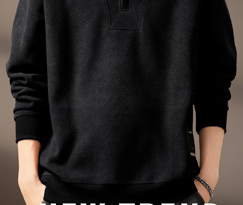 Men's High-End Half-Zip Corduroy Plush Hoodie: European Cotton, Ribbed Long Sleeve, Loose Fit, Autumn Polo Shirt.