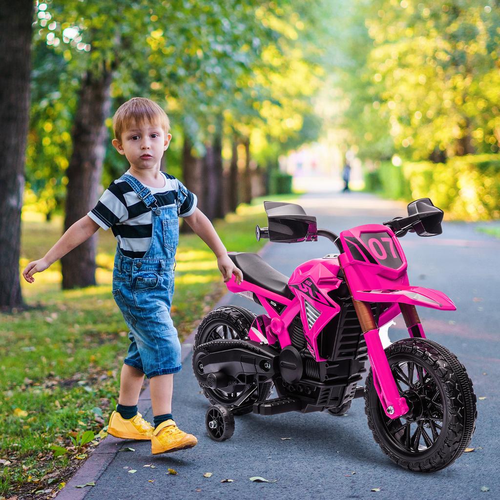 Electric Motorcycle for Children, 12V Kids Motorcycle with Training Wheels, Children's Vehicle with Horn and Start-Up Sound, 3 km/h, Pink