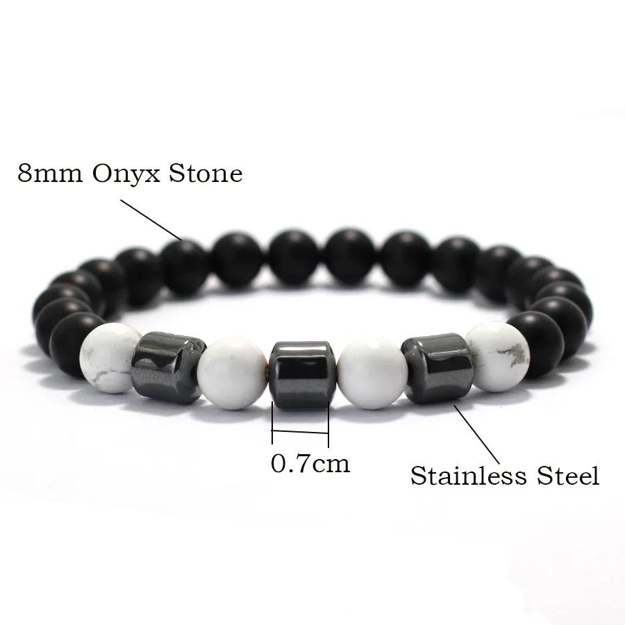 Unique Natural Colourful Stone Bracelet Men 8mm Howlite Tiger Eyes Hematite Beads Energy Bangles Meditation Leisure Homme Joias