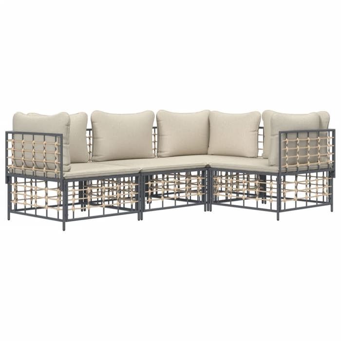 VidaXL Salon de jardin 4 pcs avec coussins anthracite résine tressée, ensemble de salon, ensemble de salon d'extérieur, 3186746