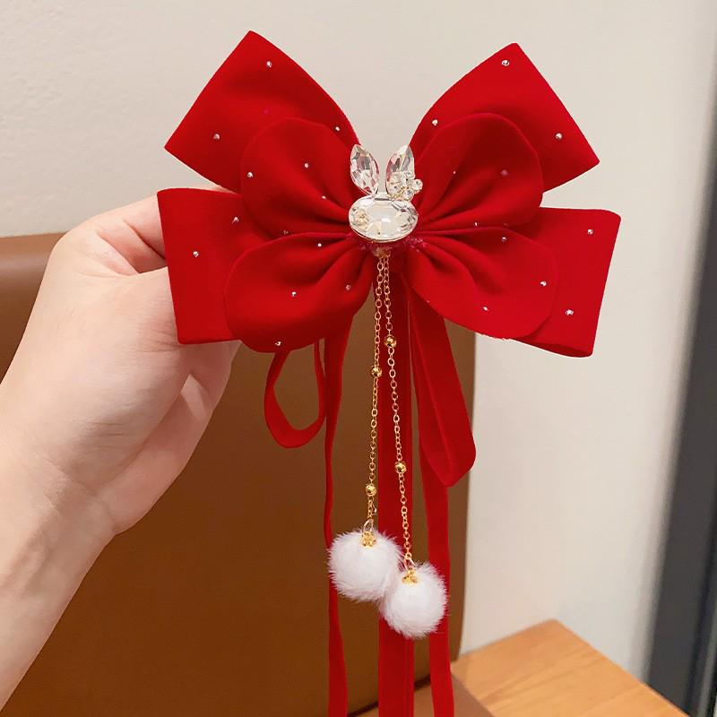 

Красный бант-корона заколка для волос в китайском стиле для девочек - Новогодний головной убор