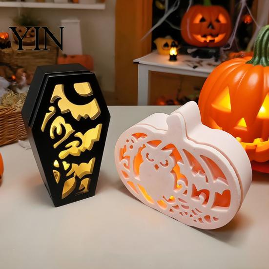 Lampshade Silicone Mold Halloween Coffins Mold, DIY Hollow Ghost Spider Bat Theme Molds Crafts Gypsum Cement Epoxy Resin Casting Food Grade