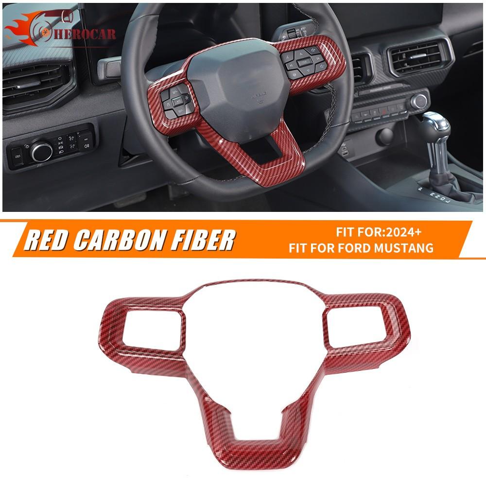 Red Carbon Interior Center Steering Wheel Cover For Ford Mustang 24+ Accessories