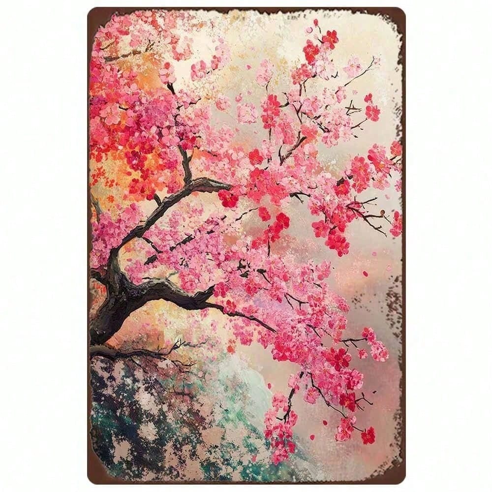 Vintage Cherry Blossom Metal Sign 12x8 Retro Floral Wall Art, Home Decor Gift