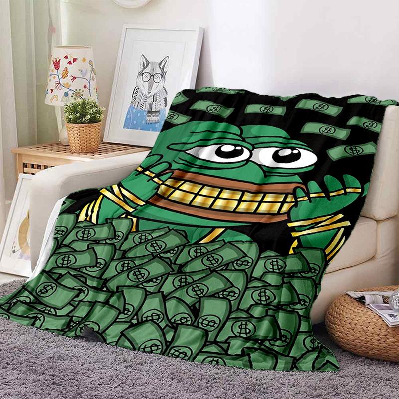 3D Cartoon Pepe Frosch Gesicht HD Weiche Flanelldecken, Überwurfdecke Bequeme Decke für Picknick Betten Sofa Haus Schlafzimmer Geschenke