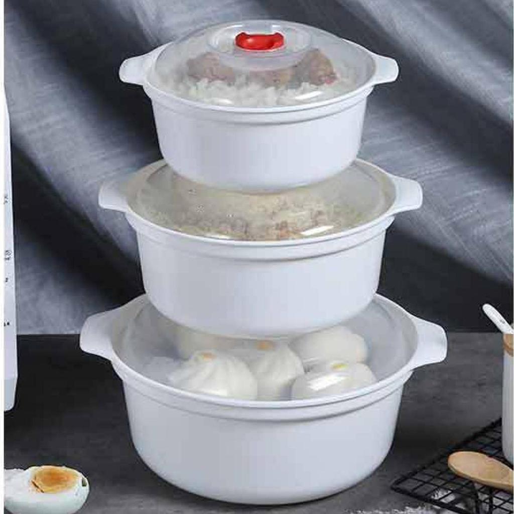 Bol Vaporizador de Comida para Microondas con Tapa - Contenedor de Alimentos Grande de 2.4L para Calentar y Cocinar al Vapor