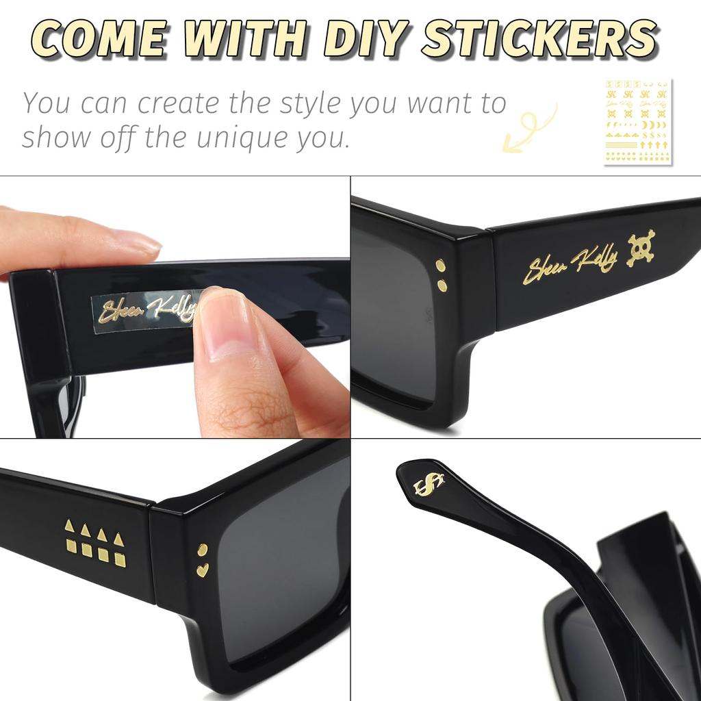 Retro Thick Rectangular Thick Sunglasses Women Men Fashion Narrow Square Black Tie Frame Fashion 90s Glasses [SHEEN KELLY]
