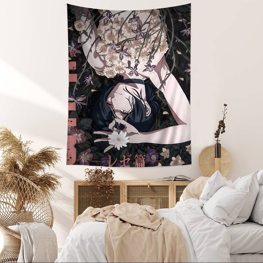 Anime Chainsaw Man Reze Arc Cartoon Tapestry Wall Hanging Decoration Household Home Decor