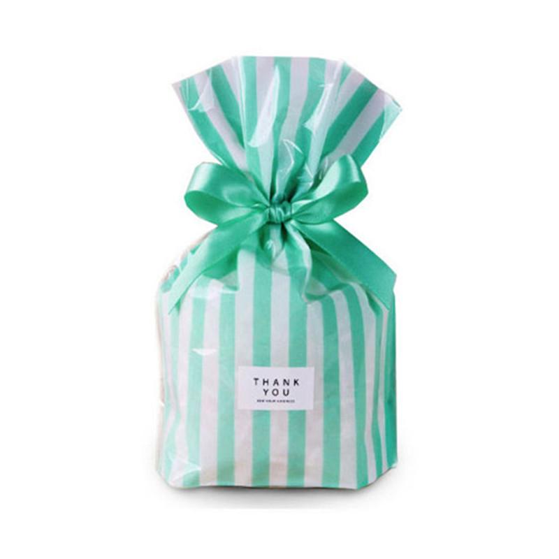 50Pcs 14x20cm Striped Baked Biscuit Bundle Pocket Candy Nougat Packaging Party Decor Gift Bags (No Ribbon)