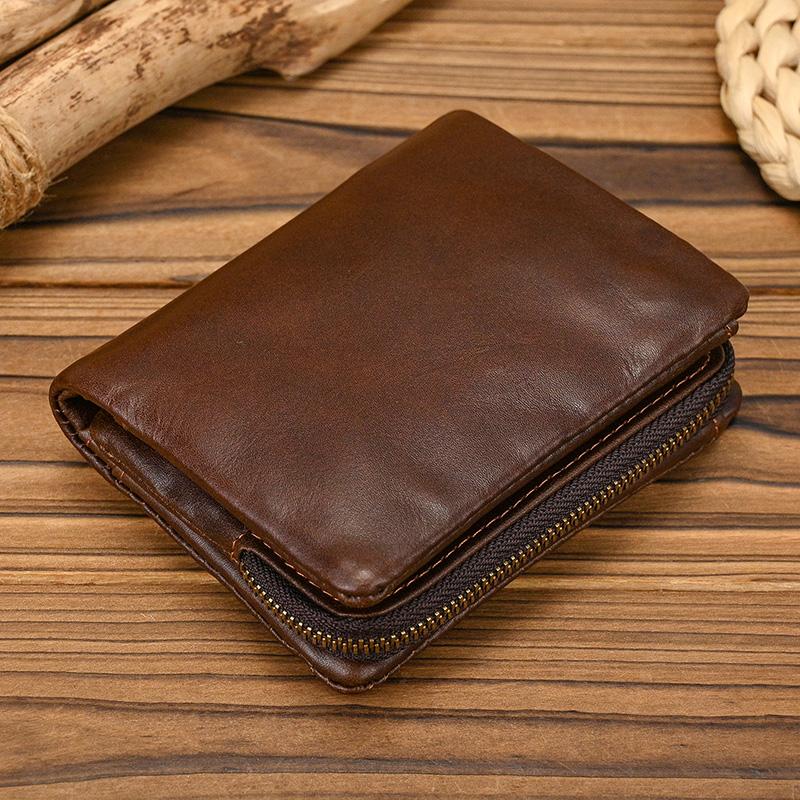 

Top Qaulity 100% CowSkin Leather Coin Wallet Zip Men Women Girls Short Wallet Purse Zipper Brown Small Wallet