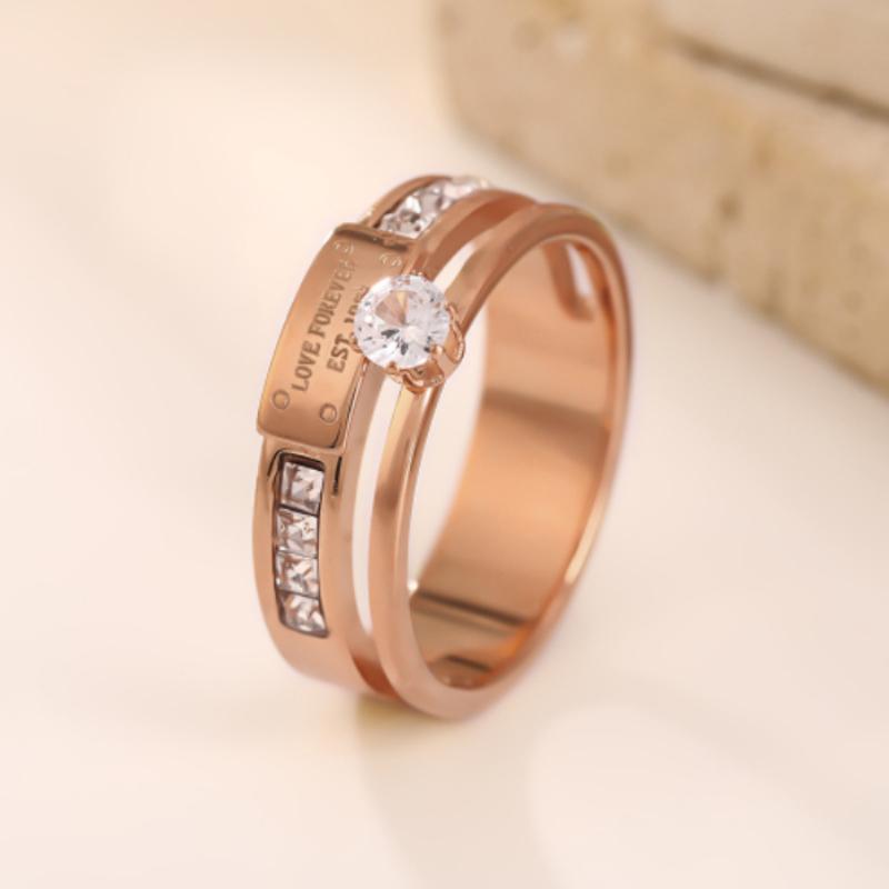 Fashionable Classic Engraved Titanium Steel Ring, Double-layer Design with Inlaid Zircon, Men's and Women's Accessories