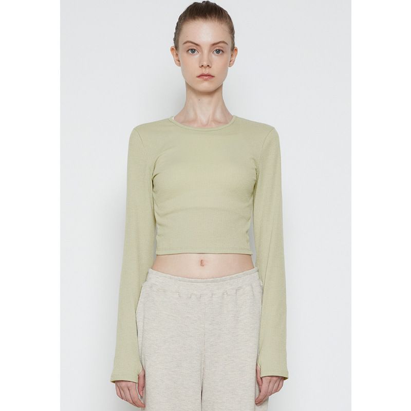 

Summer Ins Bare Back Kinky Yoga Clothes Long Sleeves Tops Silm Breathable Sports T-shirt Workout Dance Clothes Elastic Grass Green M