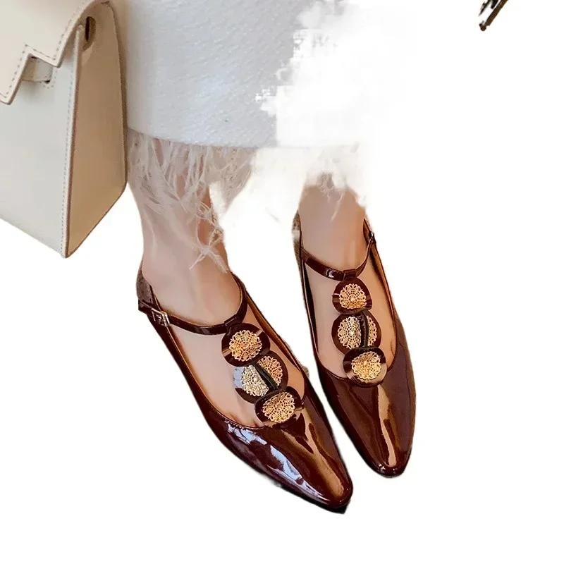 Luxury Rome Shoes Women Elegant Shallow Shoes Summer New Pointed Toe Retro Shoes Designer Dress Walking Flats Mujer Zapatillas