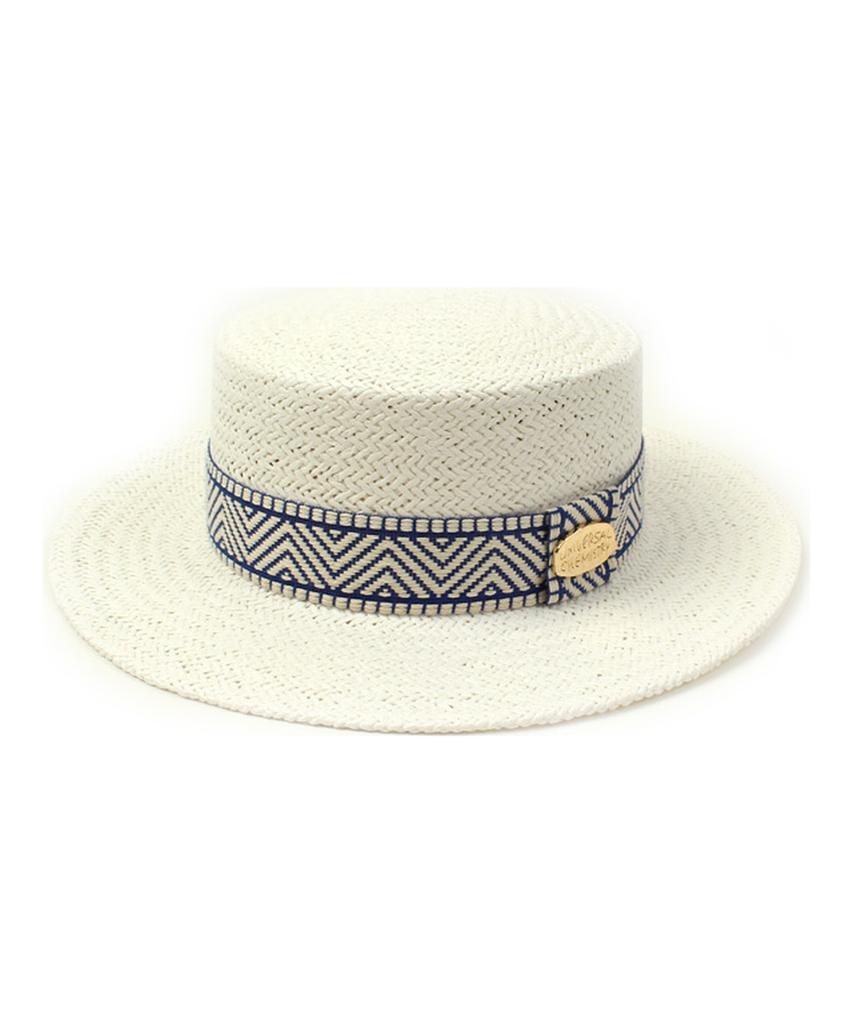 Blue Mono Line White Panama Hat