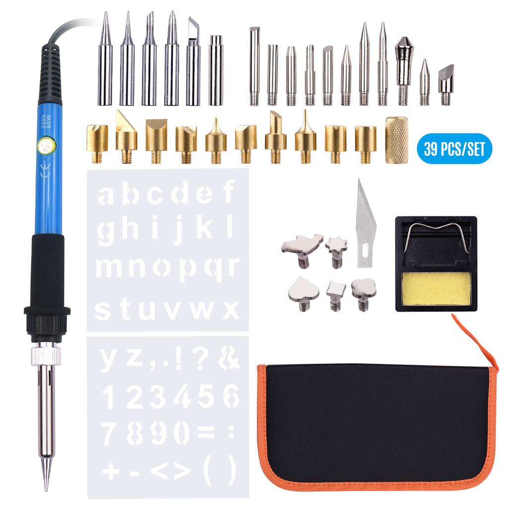 39 Pieces Wood Burning Tool Kit Pyrography Pen Adjustable Temperature from 200-450℃ for Beginners Adults Wood Burning Carving Embossing Soldering