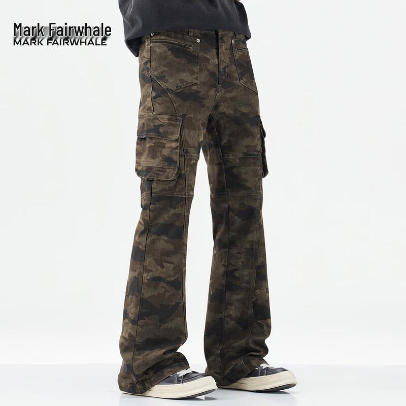 Mark Fairwhale Men's Slim Fit Camouflage Flare Cargo Pants