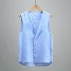 Men's Summer Solid-Color Linen Vest Youth Retro Washed Breathable Lightweight Button-Front Sleeveless T-Shirt