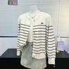 Autumn Round-neck Long-sleeved Striped Letter-embroidered Thin Knitted Cardigan for Women