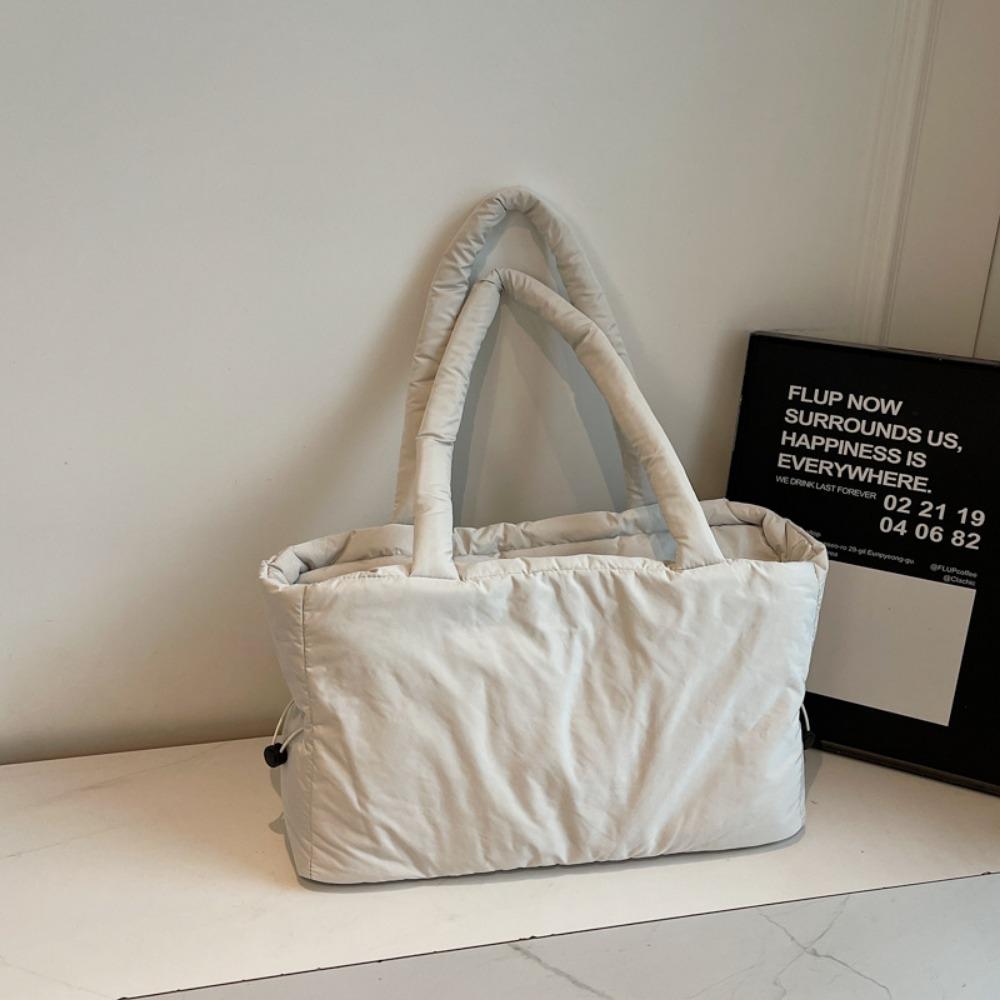 Simple Cotton Shoulder Bag Large Capacity Winter Pleated Tote Bag Textured Shopping Bag Women Handbag