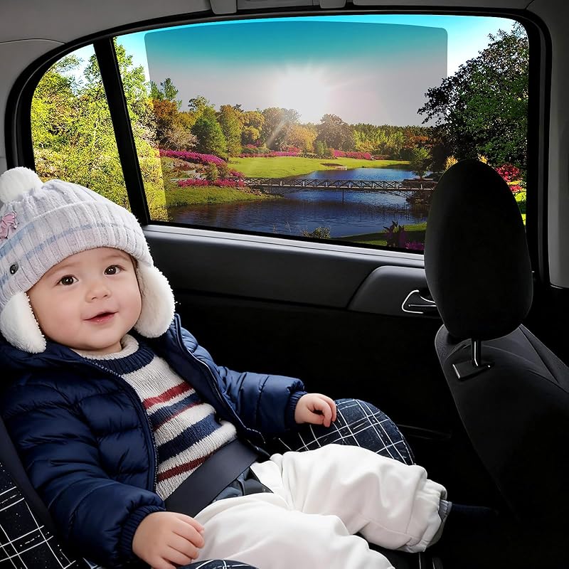 Spurtar 2 PCS Car Window Shades Crystal Clear View Car Sun Shade Baby UV & Glare Protection, Windows Roll Down Shades Stay On, Side Window Sun Shade Rear Side Window Shade