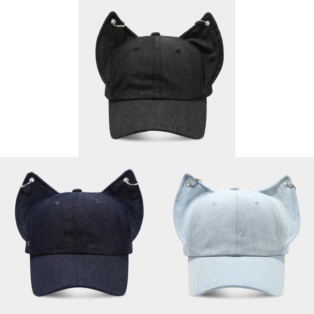 Waste Land Y2k Dog Ear Baseball Cap With Washed Denim For Streetwear And Sun Protection