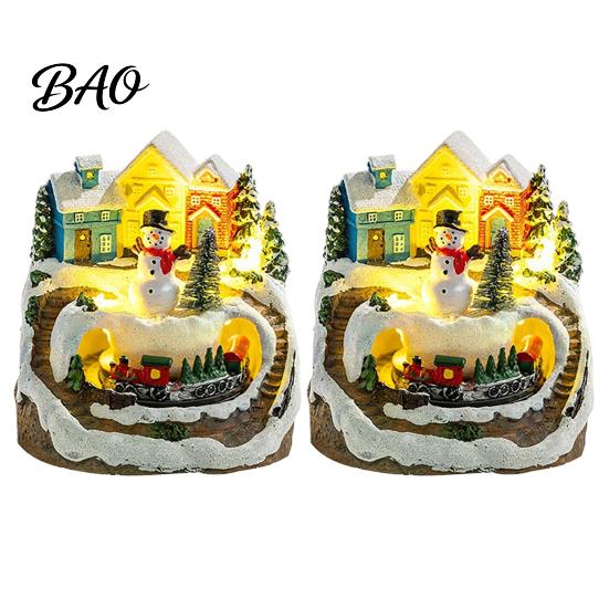Indoor Festive Party Supplies 2Pcs Christmas Train Music Box with Rotating Light, Snow Village Carousel Holiday Decorative Ornaments Ornament,