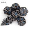 7 bucăți, negru, albastru, rotativ, zaruri metalice, zaruri metalice poliedrice goale, potrivite pentru jocuri de rol RPG, jocuri de cărți