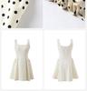 Damen-Frühjahrs-Pünktchen-Spaghettiträgerkleid - Weiß, Tailliert, Figurschmeichelnd, Petite Passform