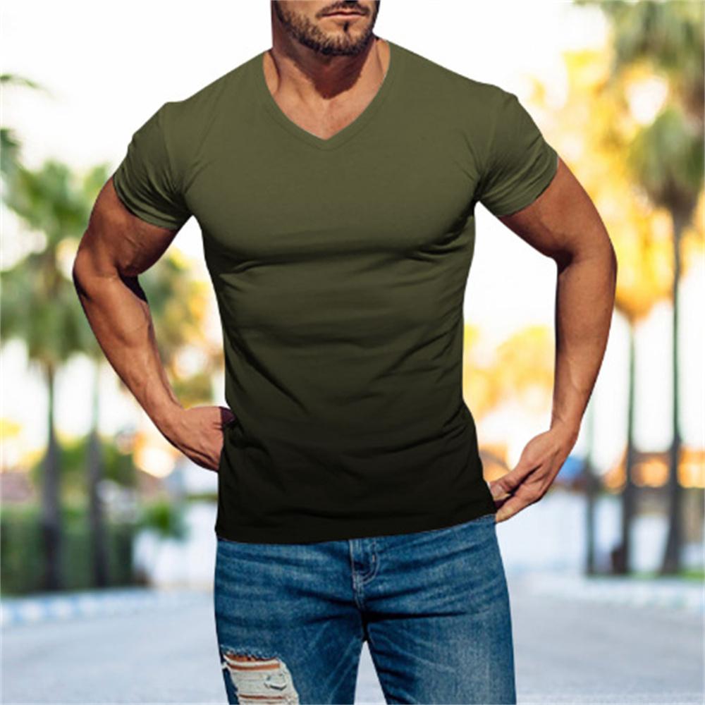 Letní móda Ležérní Muži Top Gradient 3D digitální potištěné Pánské tričko s krátkým rukávem a výstřihem do V Cool Streetwear Oversized topy