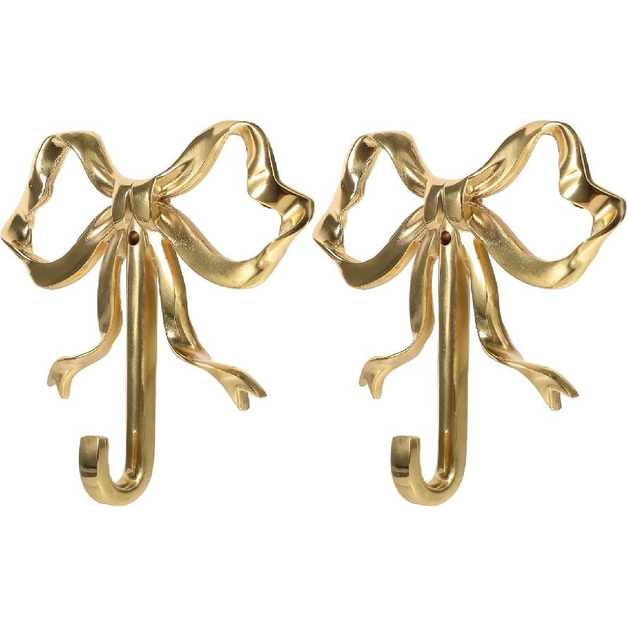 LUOZZY 2Pcs Bow Hook Bowknot Wall Hook Bow Hooks for Wall Multi-Purpose Hanging Brass Hooks for Coat Hat Towel Home Bedroom Supplies