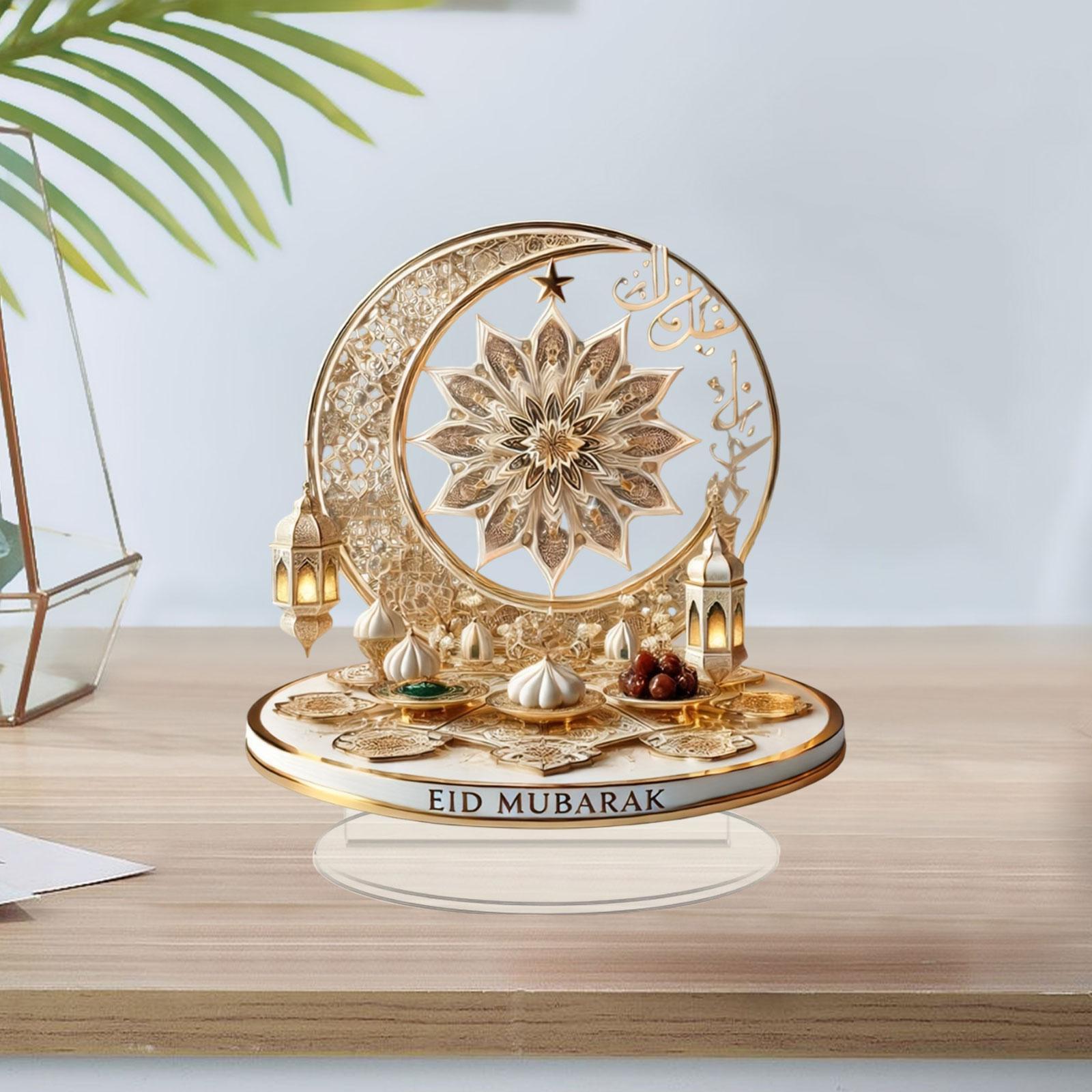 

2D Eid Moon Ornament Tabletop Decoration with Stand Lightweight Traditional золотий