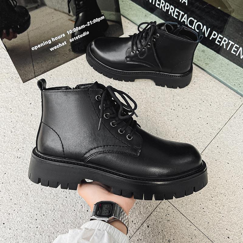 

Martin boots men s British autumn versatile tooling locomotive men s boots ins black high-top leather shoes short boots 6386-J 38 чёрный