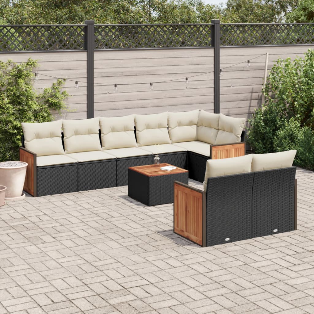 Vidaxl 9-Cz. Garden Lounge Set, With Cushions, Black