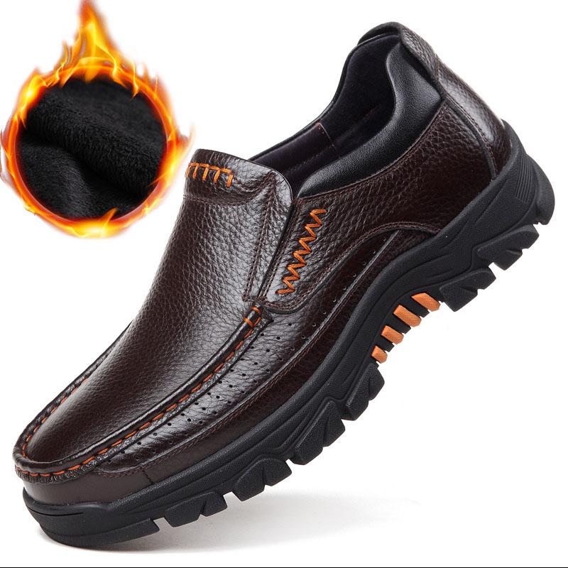 Genuine Leather Shoes Men Winter Shoes Warm Plush Cow Leather Men Casual Shoes Male Footwear Black Brown Male Loafers A2088-2