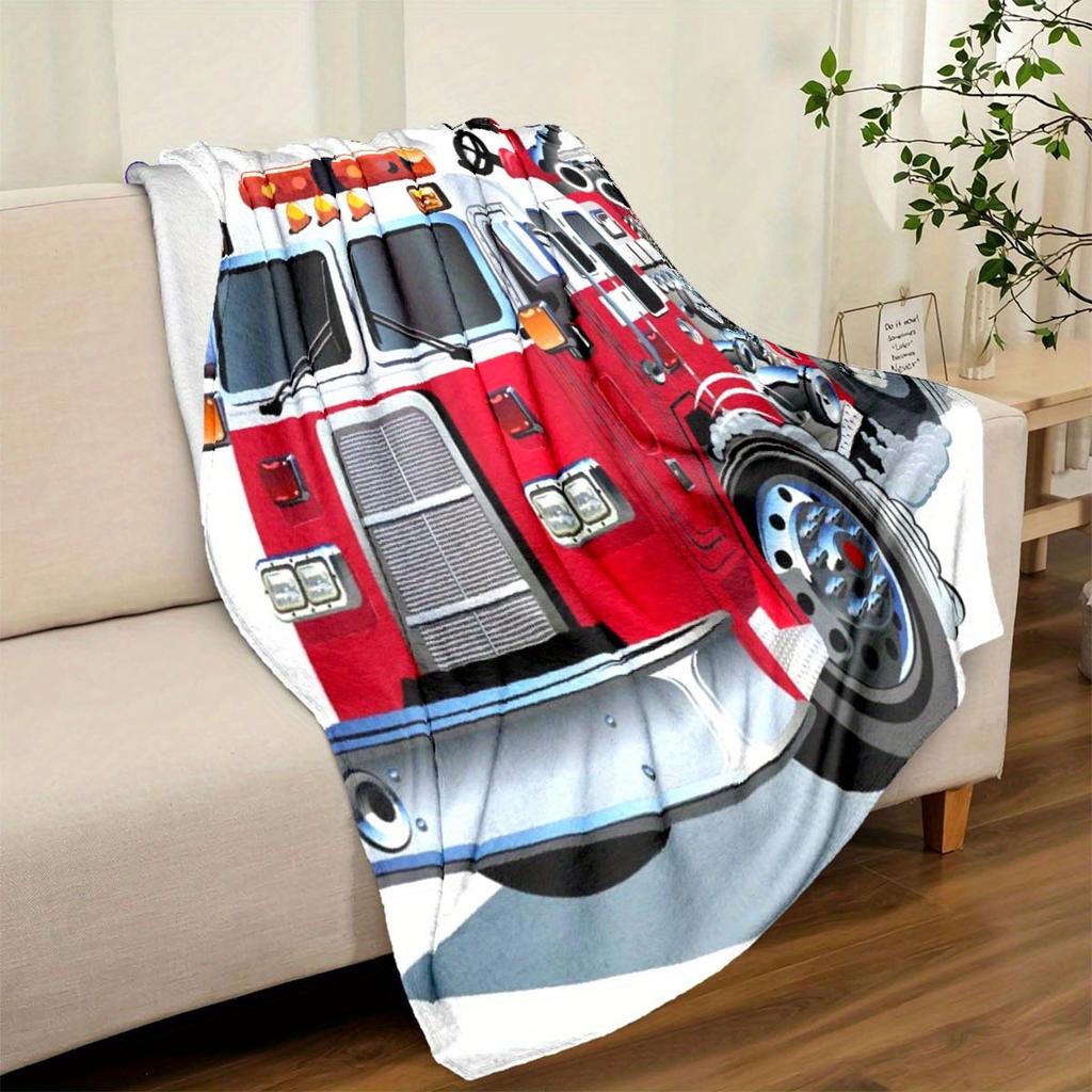 Fire Truck Blanket Soft Warm Throw Blanket Nap Blanket For Couch Sofa Office Bed Camping Travel Multipurpose Gift Blanket For All Season