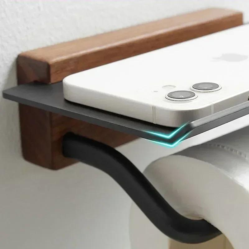 Wood Toilet Paper Holder Bathroom Wall Mount WC Paper Phone Holder Shelf Towel Roll Shelf Accessories Roll Holder Rolling paper
