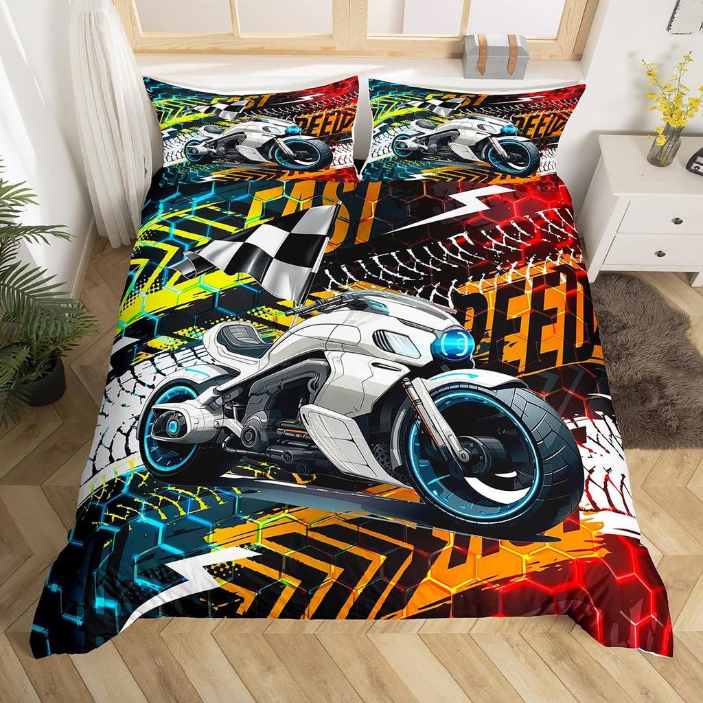 Off-Road Motorcycle Rider Three-Piece Quilt Cover 3D Digital Printing Bedding Set Bed Cover