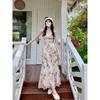French Vintage Floral Sling Dress Summer Tight Waist Women's Seaside Holiday Beach Long Dress