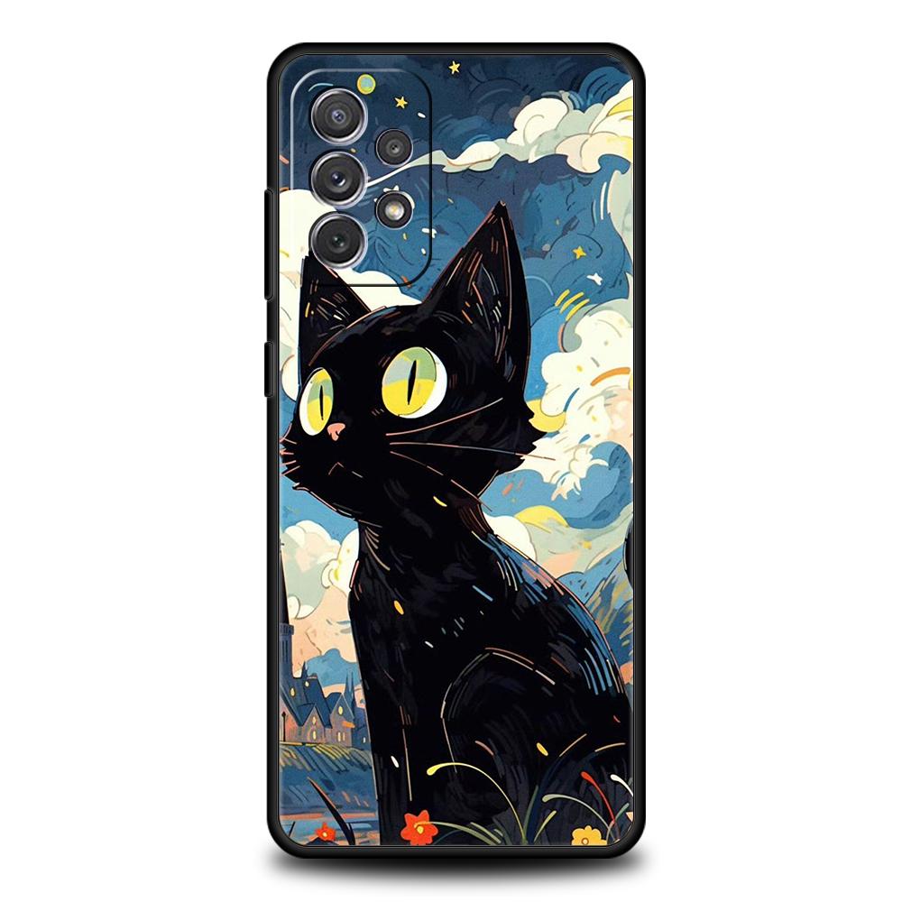 

Чехол для телефона с кошкой для Samsung Galaxy A15 A14 A25 A54 A34 A51 A71 A72 A73 A32 A52 A52S A11 A21S A31 A41 5G Мягкий корпус Чехлы Сумки ТПУ Samsung A13 5G