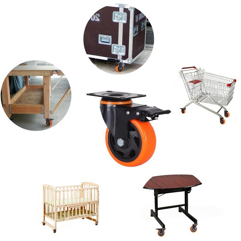 PVC Furniture Caster Wheels with Security Lock Swivel Plate Design 3/4/5in 1Pcs for Dresser Cabinet Moving Dolly