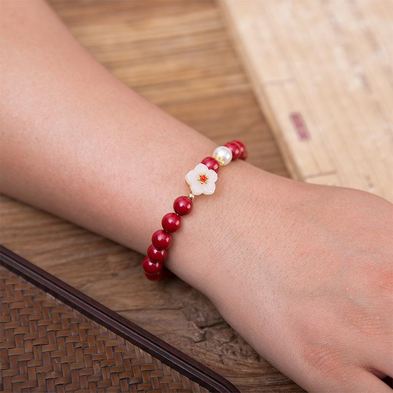 Chinese Cinnabar Peace Gourd Jade Bracelet Ladies Girl Delicate Elegant Lucky Red Bracelets Fashion Jewelry Accessories