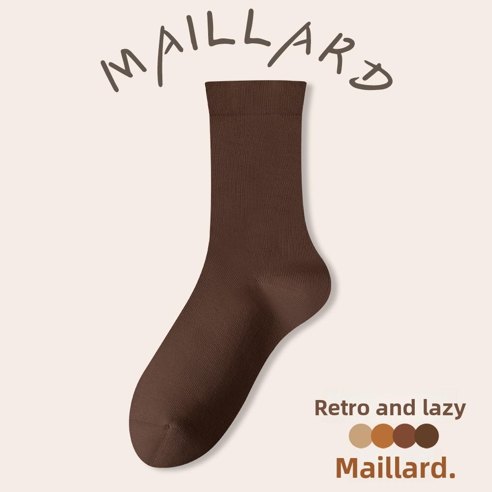 Women's Mid-calf Autumn Socks, Pure Cotton, Retro Brown, Versatile Warm Colors for Autumn and Winter