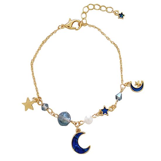 Fashion Moon Star Charm Faux Pearl Beads Bracelet Women Bangle Jewelry Gift