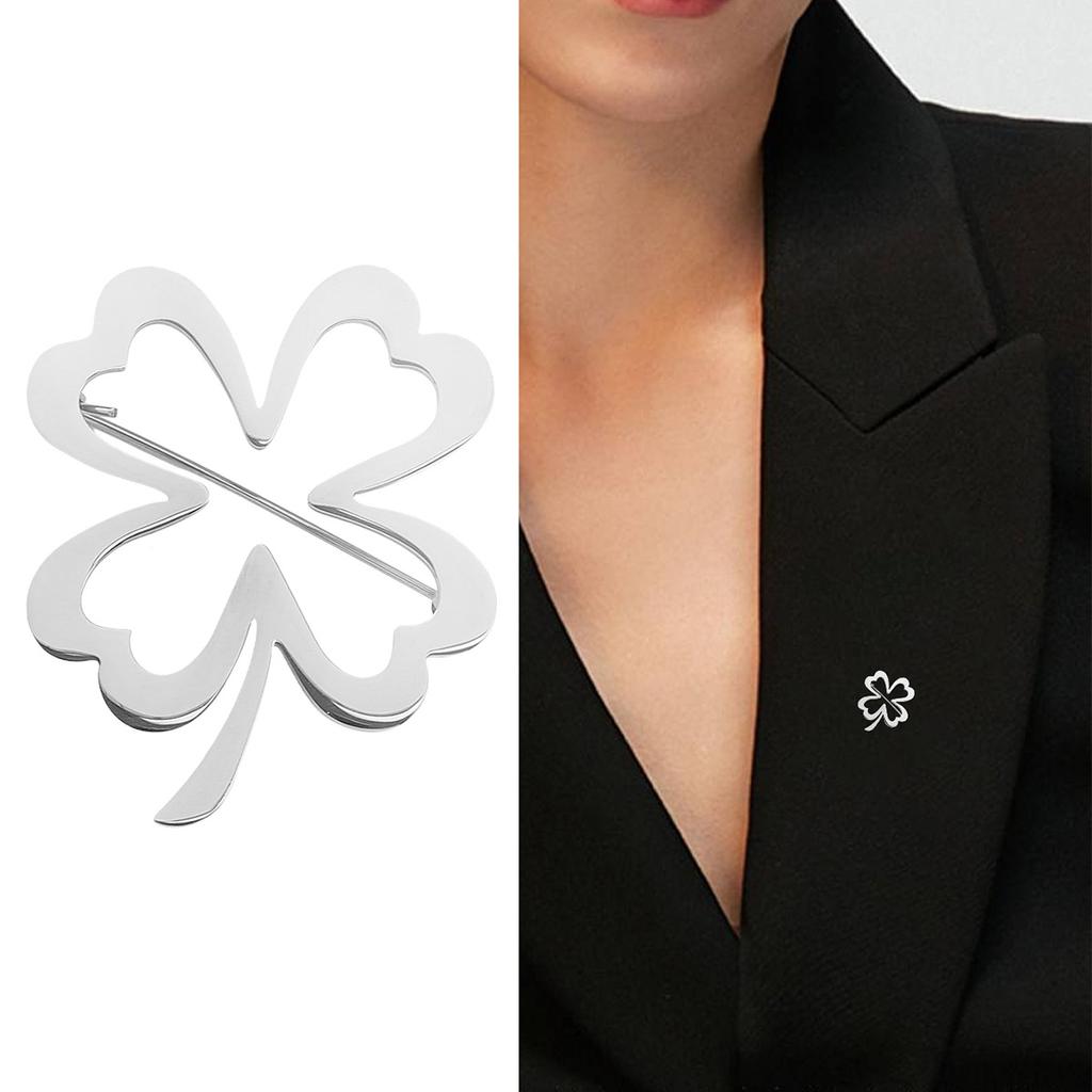 Einfache und stilvolle Edelstahl-Brosche mit Glücksklee, vielseitige Kleidung Accessoires Anstecknadel, Promi-Temperament, Korsage