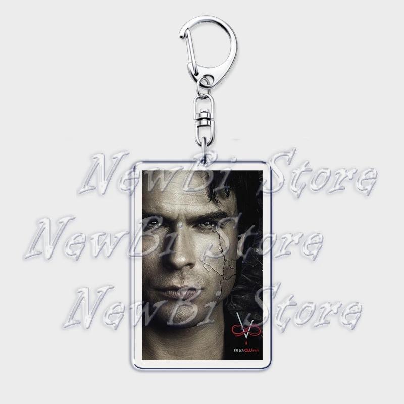 TVD The Vampire Diaries Keychain for Accessories Bag Damon Stefan Salvatore Elena Gilbert Key Chain Keyring Jewelry Fans Gifts