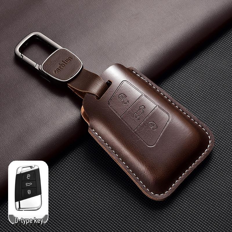 Leather Key Case for Volkswagen Models: T-Cross, Lavida, Lamando, Bora, Tiguan, Sagitar, Polo, Magotan, Passat, Tharu