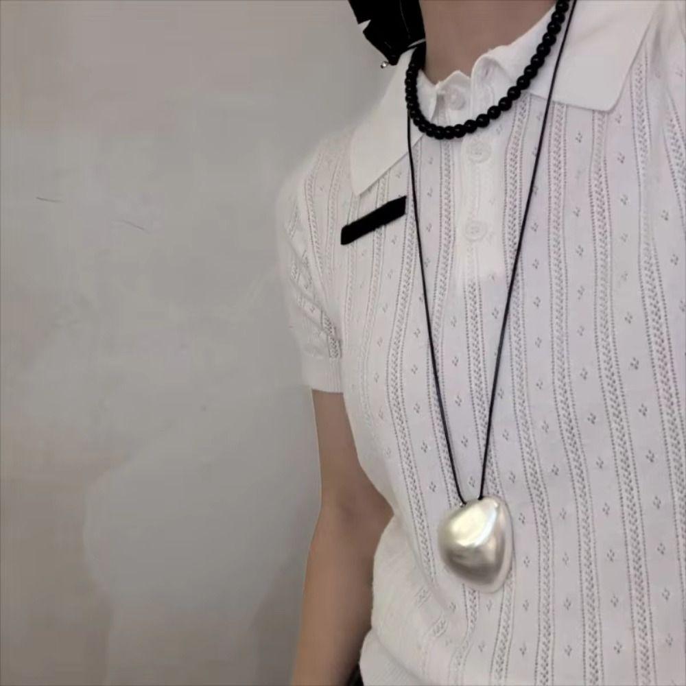 Gold Silver Irregular Necklace Matte Metal Long Sweater Chain  Jewelry Accessories