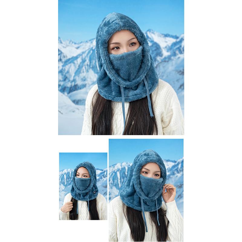 Gorro de Ciclismo à Prova de Vento de Cor Sólida Macio, Capuz Térmico de Inverno, Balaclava com Cordão, Mantenha-se Aquecido, Máscara de Esqui, Chapéu Feminino