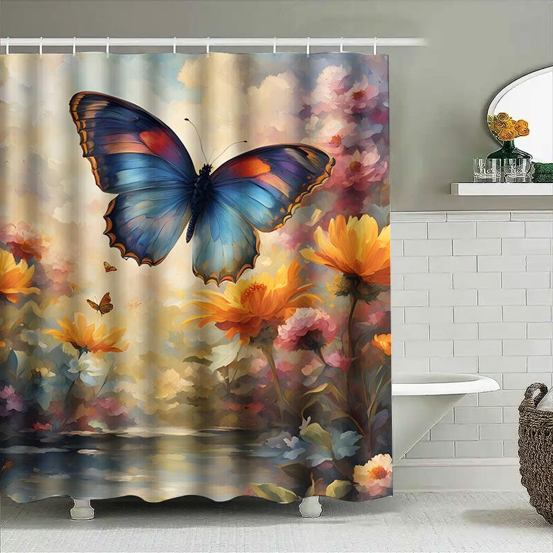 Decorate Your Bathroom With A Touch Of Nature Butterfly Flower Shower Curtain Set For Home Decorators